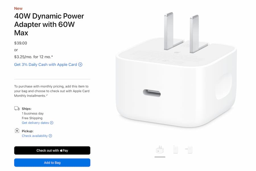 Specifications of Apple's original 40W dynamic charger