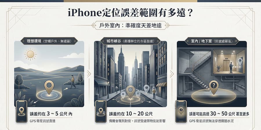 How far is the iPhone positioning error range?