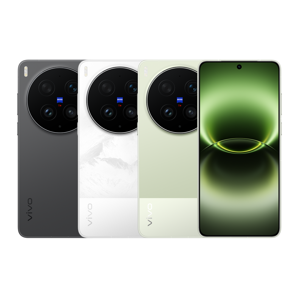 X300 Ultra is launched in three colors (from left): Volcano Black, Snow Peak White, and Wilderness Green, of which Wilderness Green is the most popular. (provided by vivo)