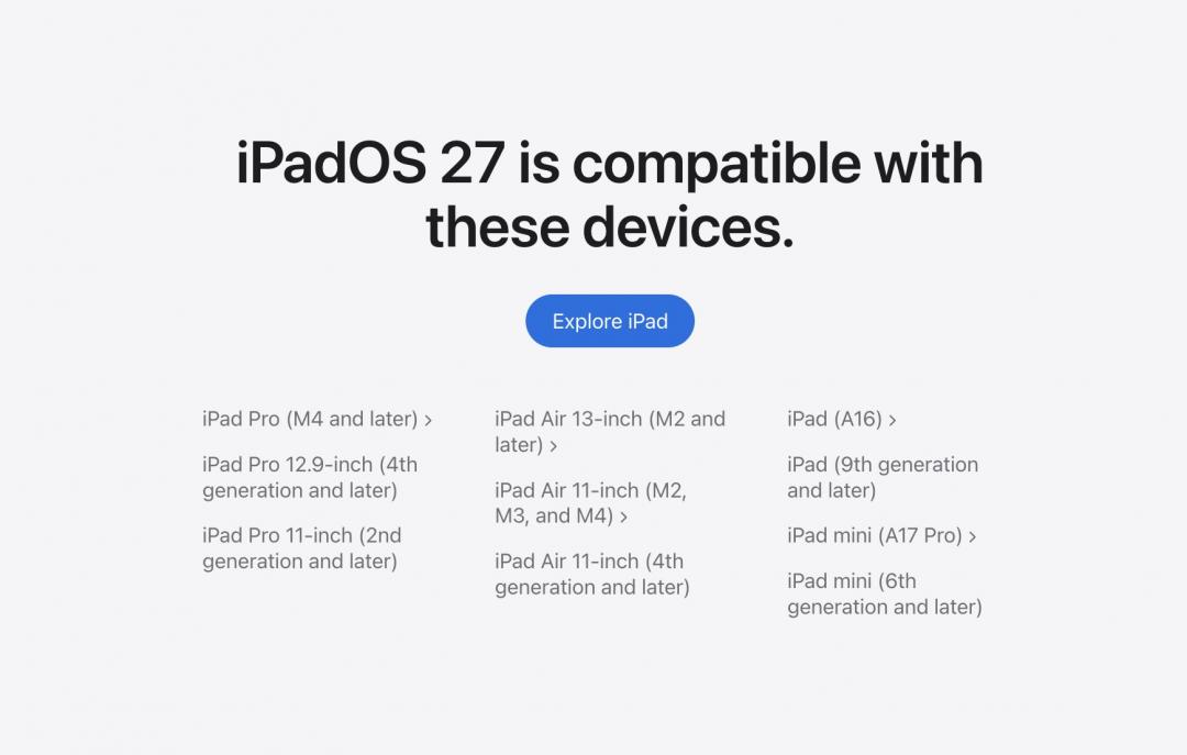 Apple releases a large number of iPads, Macs, and Apple Watches, and the latest system support list is released