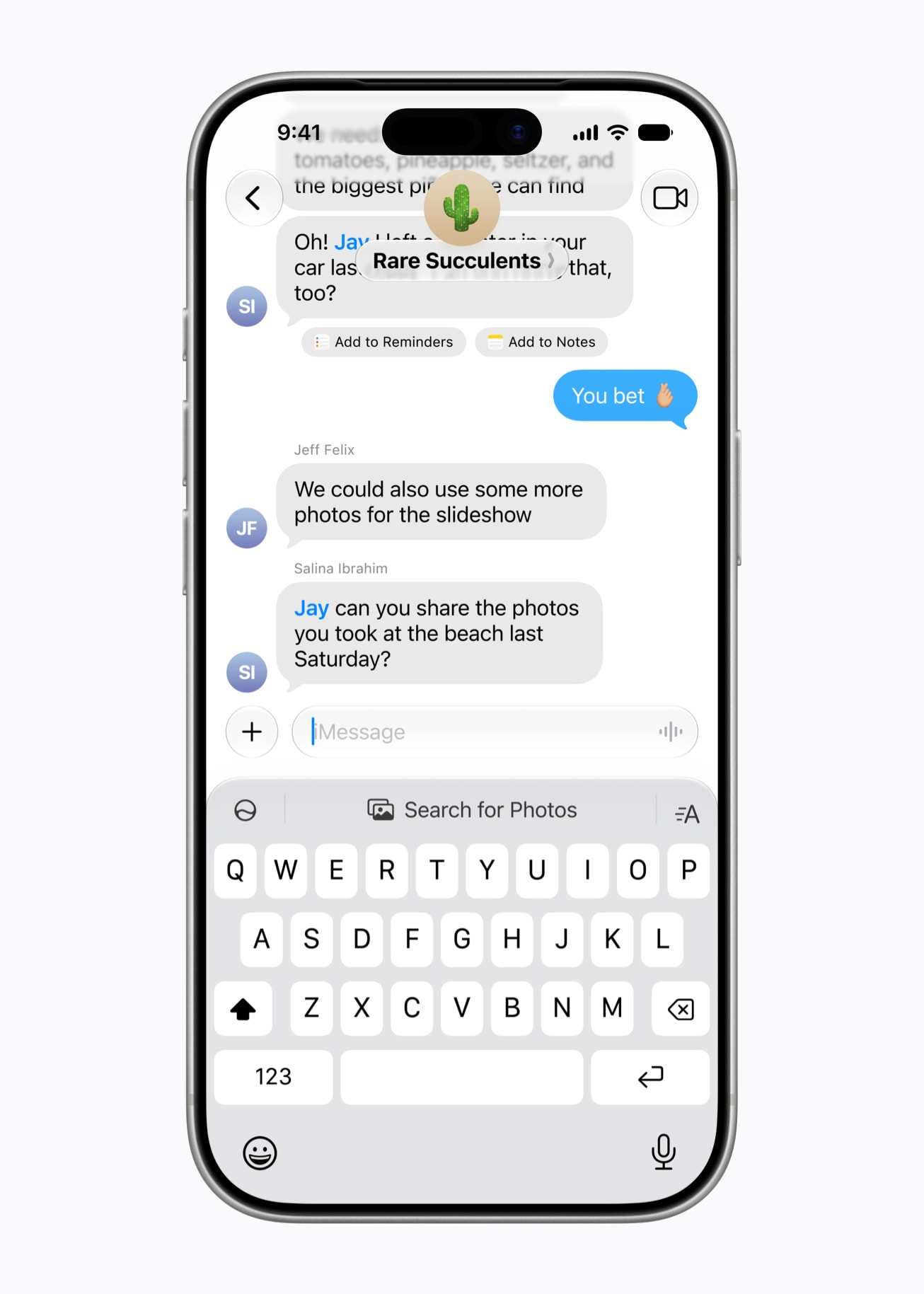 Messages suggesting photos to send