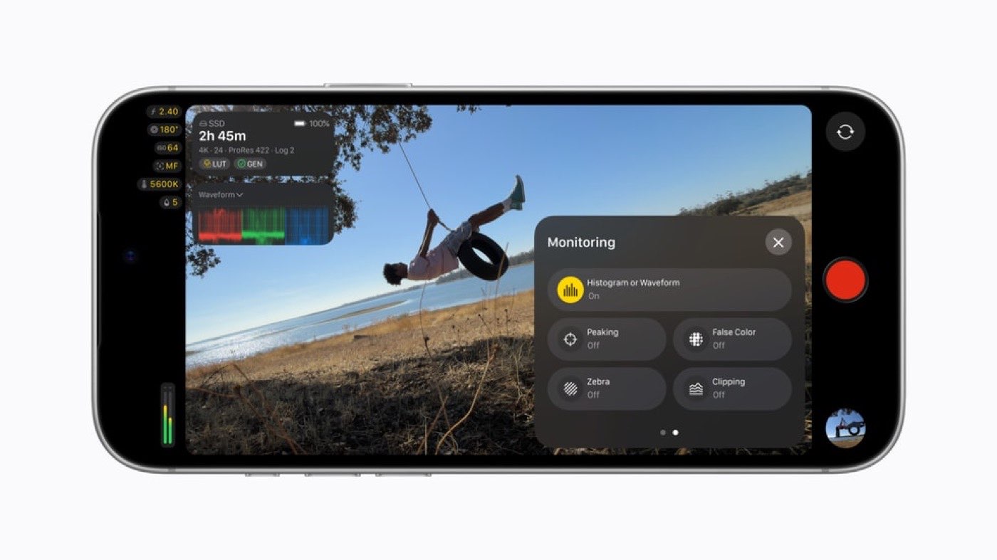 Final Cut Camera monitoring tools with RGB Parade and histogram
