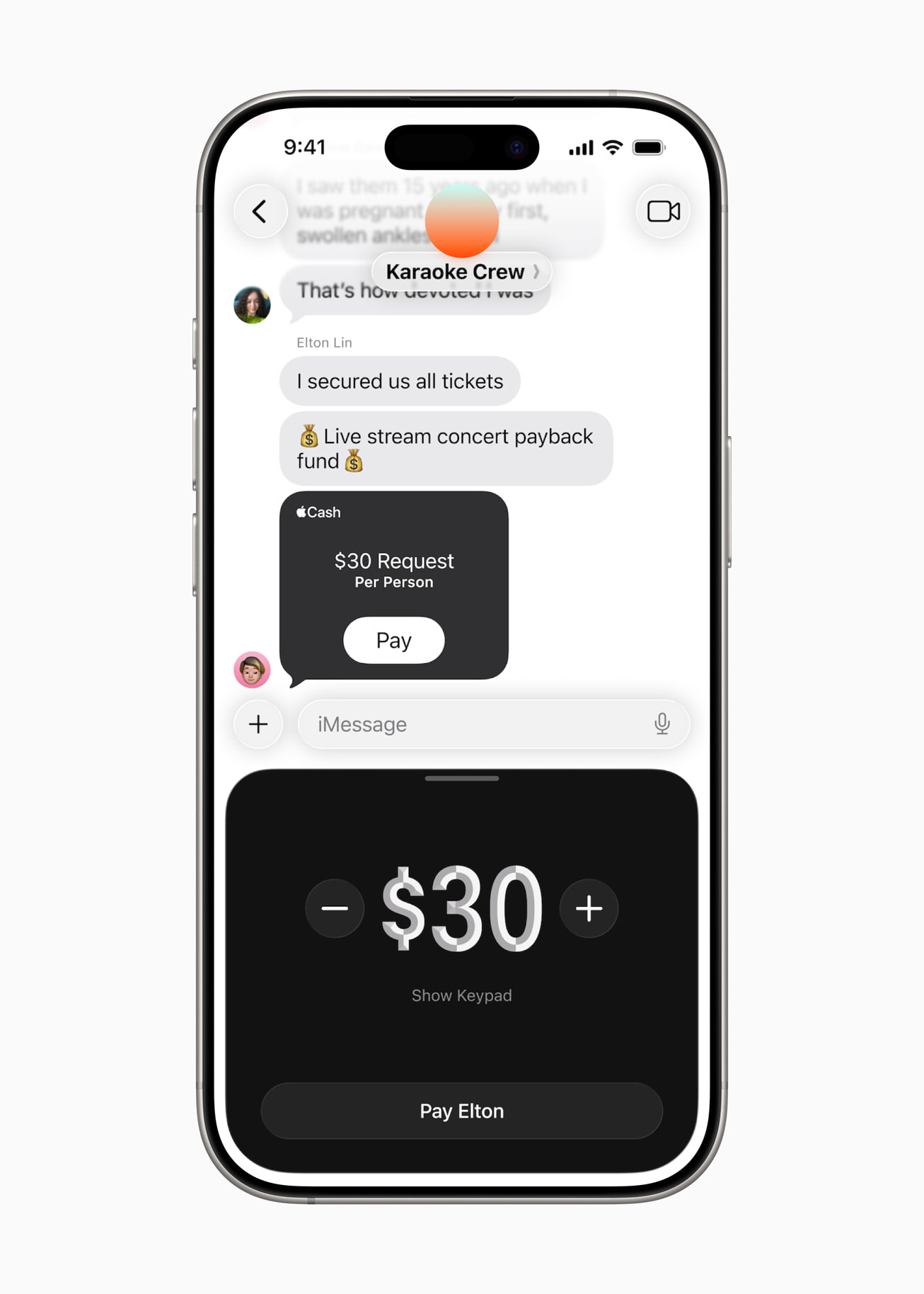 iPhone Messages Apple Cash group chat UI from Apple Newsroom
