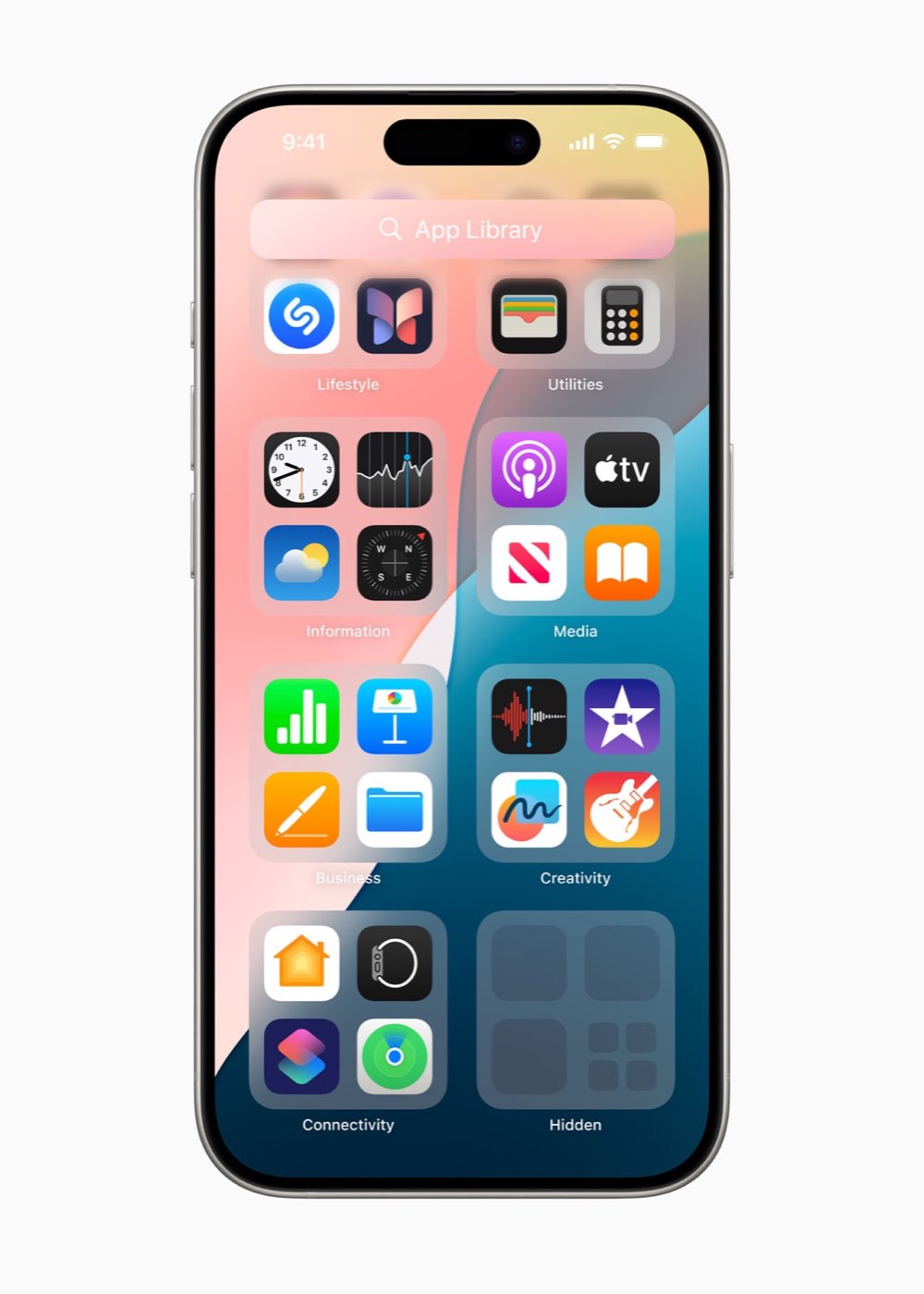 Hidden apps folder in App Library on iPhone from Apple Newsroom