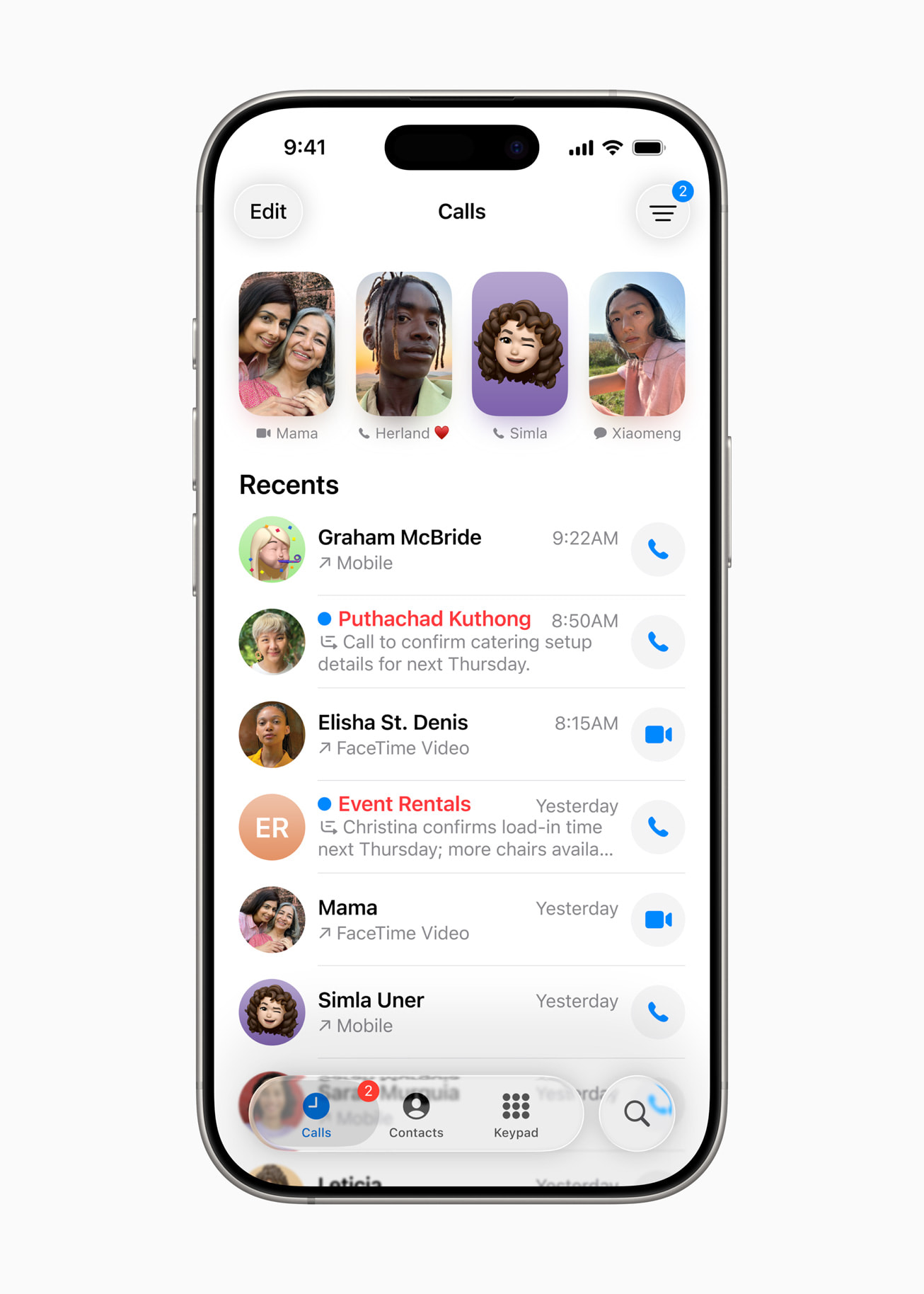 iPhone Phone app unified layout with Favorites Recents and Voicemails from Apple Newsroom
