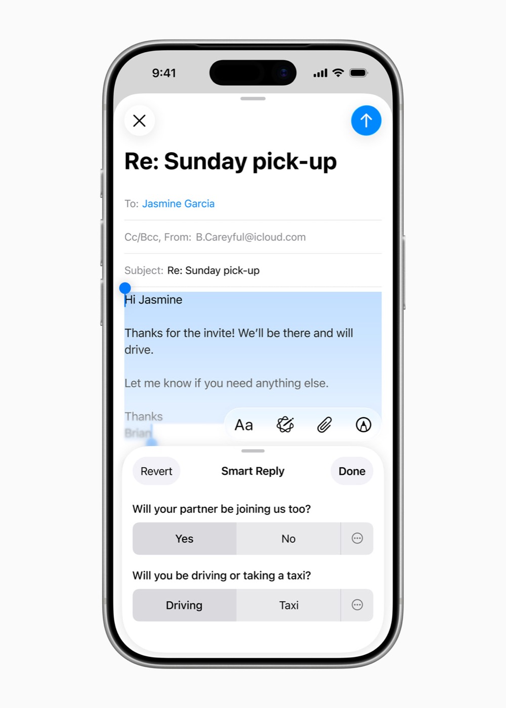 iPhone Mail Smart Reply UI from Apple Newsroom